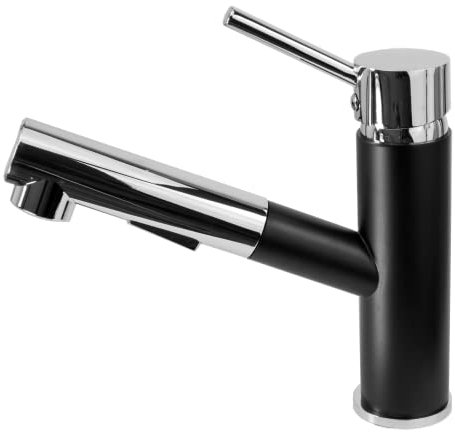 Granitan Wasserhahn Küche Cado - Küchenarmatur Einzelhebel - Stehend Spülbecken – Mischbatterie Küche mit ausziehbarem Auslauf – 17,5 cm - Schwarz