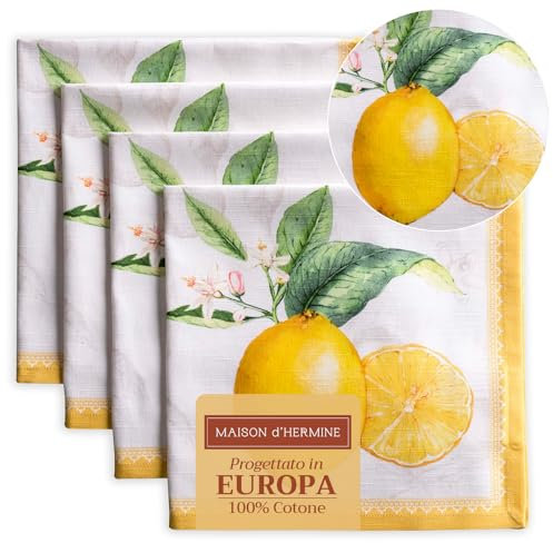 Maison d' Hermine Servietten, 100% Baumwolle, Set mit 4 dekorativen Oster-Stoffservietten, waschbar, Abendessen, Servietten für Abendessen, Babyparty, Limoncello – Frühling/Sommer (45cm x 45cm)
