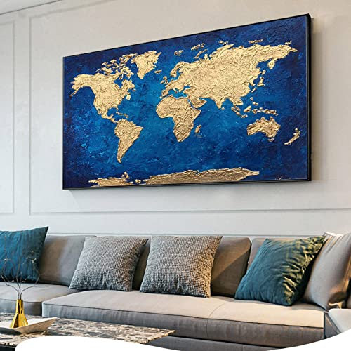 Abstrakte Vintage Gold Globe Weltkarte Ölgemälde Textur Posterdruck Leinwand Kunst Wandbild Büro Wohnzimmer Dekor 60x90cm Rahmenlos