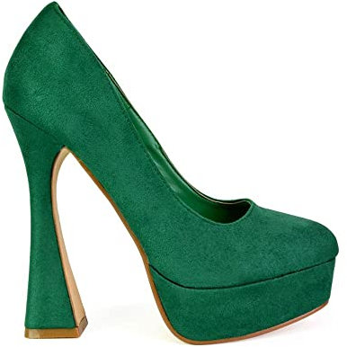 ESSEX GLAM Womens Platform Court Shoes Ladies Curved High Heel Slip On Square Toe Evening Dressy Party 3-8