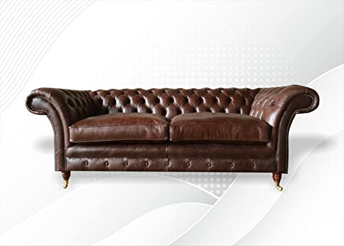 jvmoebel Chesterfield 3 Sitzer Wohnzimmer Moderne Design Couchen Sofa Leder Braun Luxus
