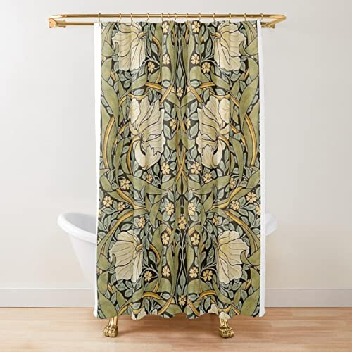YAZHULUCK William Morris Duschvorhang, Grün Duschvorhang-Set für Badezimmer, Schwerer Stoff, Dekor, Badvorhang, waschbarer Vorhang, 200 x 180 cm (78,74 x 70,87 Zoll)