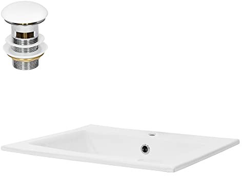 ML-Design Lavabo en Céramique Blanc Brillant 52,5x21x45 cm avec Garniture de Vidage 1 1/4 Universel sans Trop-Plein, Design Rectangle, Vasque à Poser Moderne, Évier Lave-Mains Salle de Bain Toilette