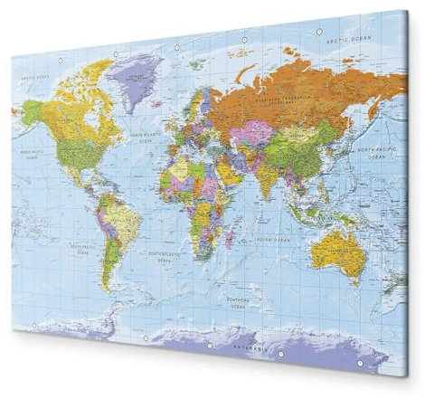 B&D XXL - Wandbilder XXL Weltkarte 120x80 cm 1 tlg - Wand Deko Vlies Leinwand Bilder Groß Wanddeko Wohnzimmer Schlafzimmer Kunstdrucke Lernkarte Landkarte k-A-0094-b-a