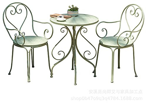 G3-teiliges Bistro-Set, Outdoor-Eisenkunst, Terrassenmöbel, Gesprächs-Set, mit 58,4 cm rundem Tisch und 2 Armstühlen, 3-teiliger Tisch und Stühle für Balkon, Hinterhof