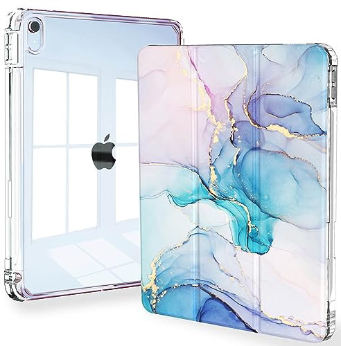 Feams iPad Air 5th Generation case, Slim Trifold iPad Air 5th/4th Generation 10.9 Inch 2022/2020 Case Clear Back Cover with Auto Sleep/Wake & Pencil Holder for iPad Air 5/4, Watercolor Marble