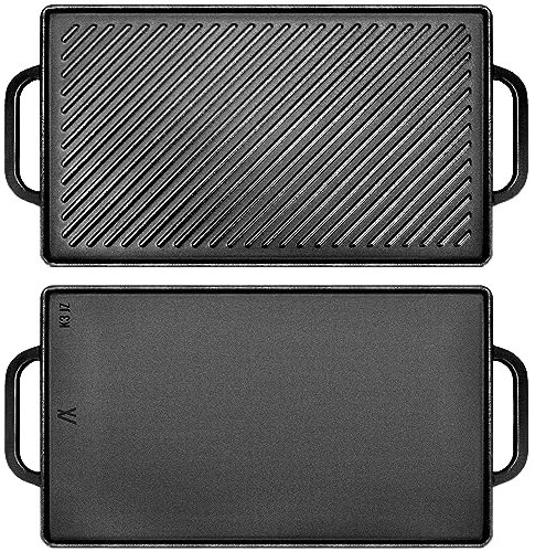 GGC Piastra reversibile in ghisa, bifacciale, per interni ed esterni, piastra da 15 x 9 con lato piatto e scanalato, per piani cottura, barbecue a gas e campeggio