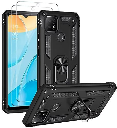 FMPCUON Hülle für Samsung Galaxy A91/M80s/S10 Lite + schutzfolie, Militärische Armor Hybrid Schutzhülle Silikon Stoßfest Bumper Cover Case Ringhalter Handytasche Handy Hüllen,Schwarz