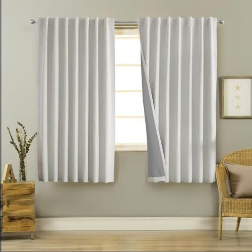 Joydeco Verdunkelungsvorhänge, 160 cm lang, 2 Paneele, Burg, natürliche Verdunkelungsvorhänge aus Leinen, für Schlafzimmer, Wohnzimmer, Verdunkelungsvorhang, wärmeisoliert, mit Schlaufen auf der
