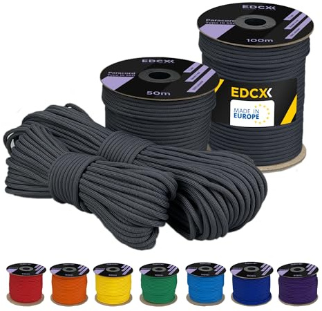 EdcX 4 mm Polyester Paracord 550 25+ Farben (15, 30 und 50 m) – Typ III, 100% Nylonseil, 7 Litzen Seil, 4mm Nylonseil in vielen Farben | Solid Colors