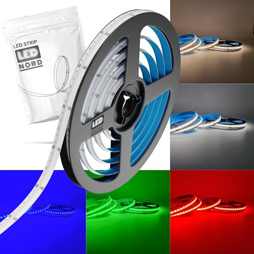 LED Nord COB RGB CCT LED Strip 5m 840 Chips/m - Selbstklebende LED Streifen warmweiss kaltweiss - LED Band indirekte Beleuchtung dimmbar - RGB CCT LED Strip 24V RGB COB LED Streifen RGB LED Strip 5m