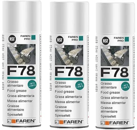 Faren F78, Grasso Lubrificante Spray Alimentare, Atossico e Antiossidante, Conforme FDA, Protezione Anticorrosiva per Macchinari Alimentari, Resistente all'Acqua, 400ml (3)