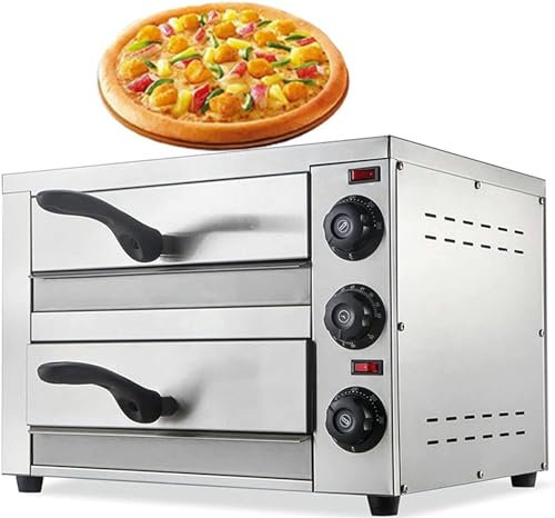 PIKETU Forno per Pizza Elettrico da 16 Pollici Forno per Pizza Commerciale A Doppio Strato, Forno per Pizza Commerciale con Timer Regolazione Indipendente della Temperatura Acciaio Inossidabile