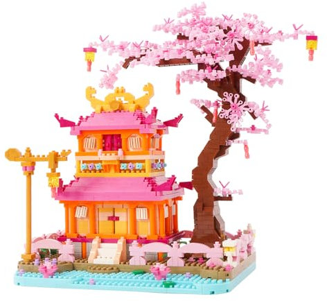 LULUFUN Sakura Tree Temple Building Blocks Set, Bauklötze Modell Set, Geschenk Spielzeug für Jugendliche und Erwachsene