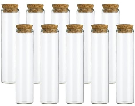 PATIKIL 60ml Reagenzgläser 10 Stück 4,72x1,18 Zoll Glas klare flache Unterseite Reagenzglasbehälter mit Korken für Perlen Süßigkeiten Badesalz wissenschaftliche Experimente