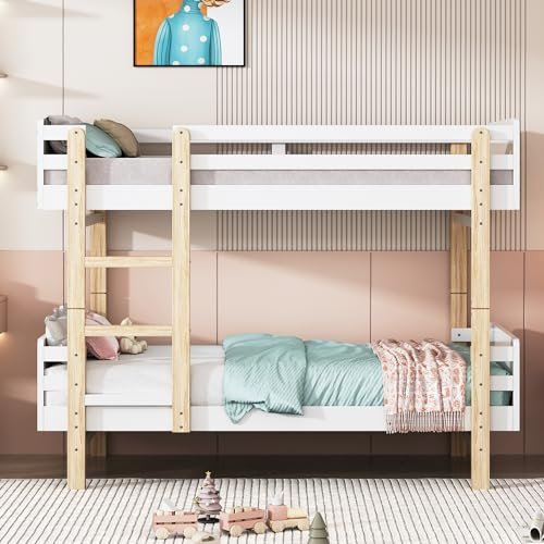Litera de madera maciza, convertible en dos camas de 90 x 190 cm (blanco + natural)