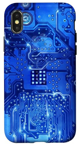 iPhone X/XS Blue Computer Motherboard Circuit Board Pattern Case