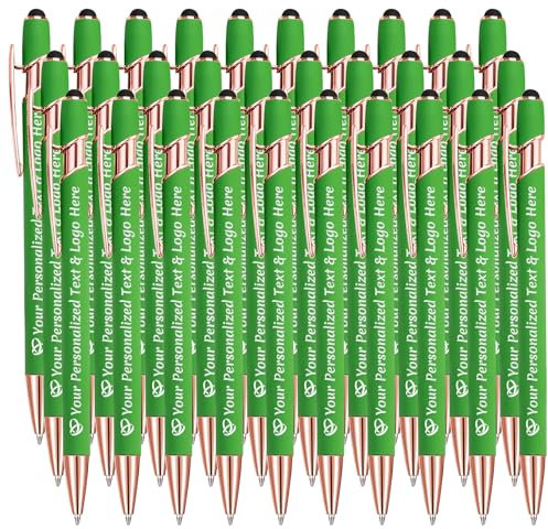 STREADVE Kugelschreiber mit Gravur 30 Kugelschreiber Personalisiert Logo Name Stift Personalisierte Kuli Dankeschön Geschenk Hochwertig für Hochzeit Geburtstag Mitarbeiter, Grün