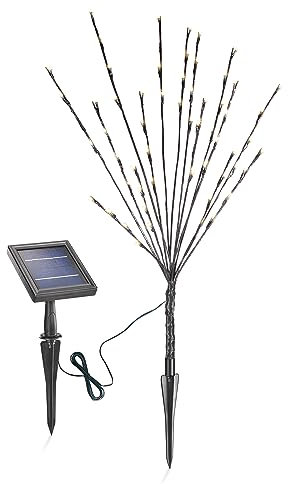Esotec Solar Lichterzweige, 60 LEDs, Akku, flexibel biegbar, Dekokbeleuchtung, Gartenstecker, Lichterkette, Winterdeko, Partydeko, Erdspieß, LED Baum, IP44, außen, wetterfest, winterfest, 102582