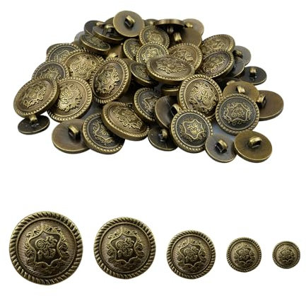 hocadon 70 Stück Craft Knöpfe Runde Knöpfe Trachtenknöpfe Messing Buttons Antike Silber Blazer Knöpfe Buttons Knöpfe zum Basteln Silber Knöpfe für Blazer, Anzüge, Jacke, Uniform