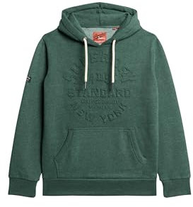 Superdry Herren Hoodie mit geprägter Logo-Grafik Buck Grün Meliert L