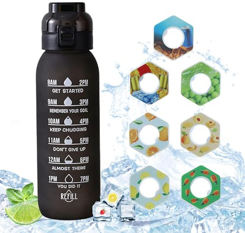 Trinkflasche Mit Geschmack, Neu 2024 Trinkflasche 1000ml, 7 Geschmack Pods 0% Zucker Wasserflaschen, Wasser Mit Geschmack, Flasche Mit Geschmack Trinkflasche Sport, Fahrrad Trinkflasche (A)