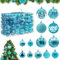 HOVIBU Weihnachtskugeln Set, 100 Weihnachtskugeln Kunststoff Hellblau, Christbaumkugeln mit Lanyard, Weihnachtsschmuck Deko für Drinnen & Draußen, Wiederverwendbar (7 Stile)