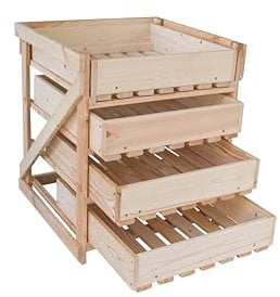 Kartoffelkiste aus Holz, natur | Gemüsekiste mit 4 Schubladen | Kompakte Obsthorde 50 x 54 x 60 cm (L x B x H) | Kartoffelhorde für die Lagerung von Obst und Kartoffeln