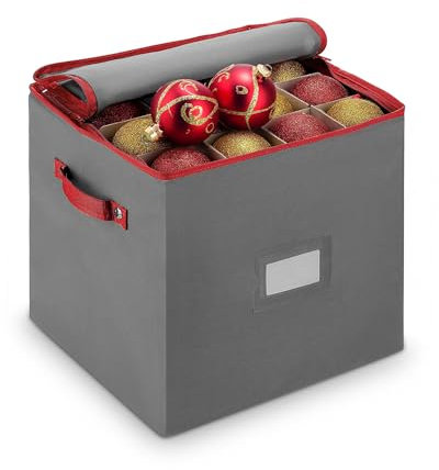 Christmas Decoration Storage Box 4 Layers 64-Compartment Christmas Bauble Storage Box with Removable Lid for Delicate Christmas Bauble Storage Xmas Ornament Storage Container with Dividers,Grey