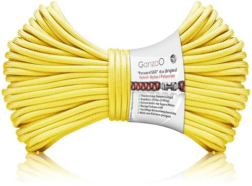 Ganzoo Paracord 550 Seil / 4mm / Nylon/Polyester Typ Shimmer/Armband Hunde-Leine/Hunde-Halsband / 250Kg. Bruchlast/Outdoor Rope/Camping Schnur/Allzweckseil / 30 Meter/Gelb