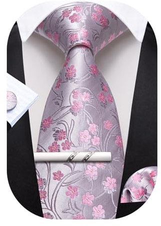 Barry.Wang Lot de 4 cravates carrées en soie pour homme Motif cachemire rayé Pour affaires, mariage, fête, travail, Fleurs roses, taille unique