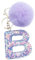 Xsclpomddy Mädchen Alphabet Buchstaben Schlüsselanhänger Niedlich Schlüsselanhänger Glitzer mit Pom Pom Quasten Harz Keychain Violett für Tasche Charme,B