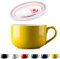 Dowbom Soup Bowl With Lid, Porcelain Ramen Bowl, Instant Noodle Microwave Bowl (Yellow)
