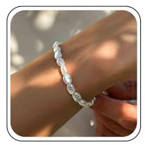 Aneneiceera Vintage Barock Perlen Armband - Silber Unregelmäßige Perlenkette, Zuchtbarock Weiße Perle Handkette Schmuck Für Frauen