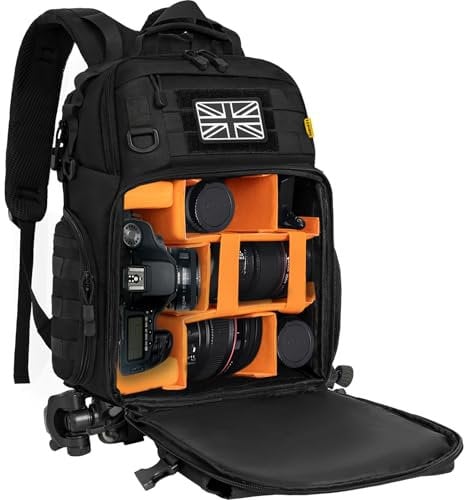 BQKOZFIN Camera Backpack, Waterproof Camera Bag with 15.6 Laptop Compartment, Removable Padded Insert, Large Photography Backpack for DSLR SLR Canon Nikon Sony Cameras (Black)