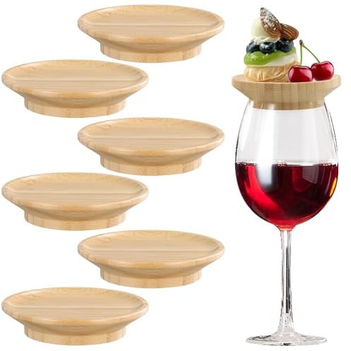 Focenat 6 Stück Weinglas Topper Set, Bambus Holz Weinglas Aufsatz für Vorspeisen, Charcuterie und Desserts, Weinglas Abdeckunge für Zuhause, Restaurants und Bars