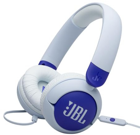 JBL Junior 320, Casque Supra-auriculaire Filaire pour Enfants, avec Microphone intégré, Safe Sound, Volume jusqu'à 85 DB, Coussinets Confortables, Set d'autocollants, Design Pliable, Bleu