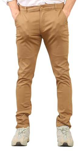 MYT Mens Chinos Trousers Slim Fit Cotton Stretch Chino Pants All Waist Sizes (UK, Waist & Inseam, 38, 32, Tan)