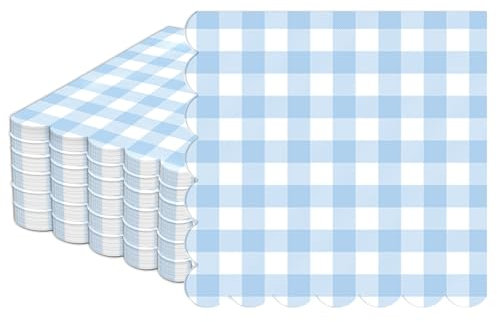 50 blaue und weiße Gingham-Servietten, 16,5 cm, kariert, Papierdekoration für Partyzubehör, leicht karierte Dessert-Servietten für Jungen, Hochzeit, Geburtstag, Babyparty, Picknick, Partygeschenk