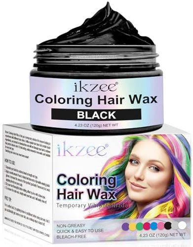 Teinture Lavable Cheveux 220g Teinture pour Cheveux Temporaire, Hair Wax Color Cire de Couleur pour Cheveux Lavable pour Hommes et Femmes, Fête, Festival Cosplay Halloween (Noir, 120g)
