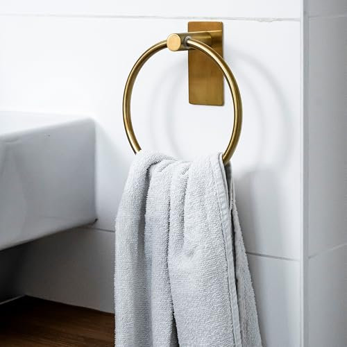 ELMOWO - Premium Edelstahl Handtuchring ohne Bohren selbstklebend inkl. Spezialkleber (extrem sicherer Halt) Handtuchhalter Ring für Badezimmer & Küche - Handtuchhalterung zur Wandmontage rund (Gold)