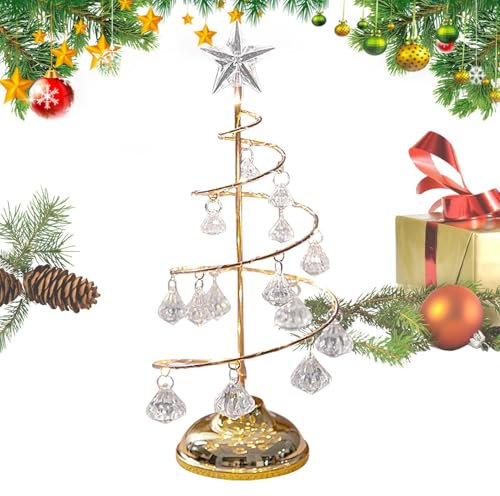 Crystal Light Up Christmas Tree,Rotatable Glitter Battery Operated Tree Lamp | Electroplating Iron Art Winter Festival Tree Night Light for Home