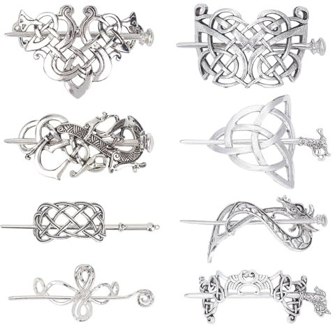 NICENEEDED 8 Pinces à Cheveux Celtiques Viking Barrettes à Cheveux Vintage Barrette à Cheveux Créative en Métal avec Nœud