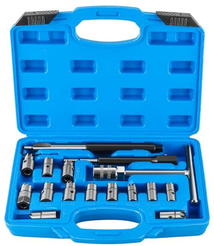 DASBET 17PCS Diesel Injector Seat Cutter Injector Seat Cleaning Kit Professional Diesel Injector Seat Cutting Tool Fuel Injector Carbon Remover Set Universal Injector Cleaner Set for Residues Removal