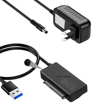 ZUMEHU SATA to USB Adapter with Power, USB 3.0 to SATA Hard Drive Reader for 2.5 SSD/3.5 HDD Up to 20TB with Stable 12V DC Adapter Support CD/DVD Drive, TV, PS4
