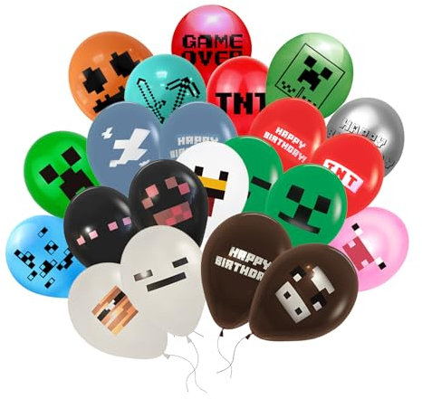 AYNKH 32 globos de Píxeles, suministros de fiesta temática de juegos, decoraciones de cumpleaños de Píxeles para niños, niñas, adultos, bolsas de fiesta de Píxeles, decoración de habitación