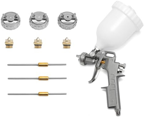 Pistolet à peinture à air comprimé avec 3 buses de 1,5 mm, 2,0 mm, 2,5 mm, gobelet d'écoulement de 600 ml