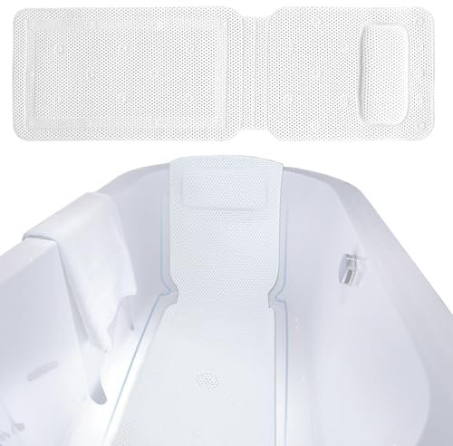 STFALI Badewannenmatte mit Kissen, Badewannenmatte, Sprudelmatte Badewanne, zur Unterstützung des Kopfes, Der Schulter und des Rückens, für Eintauchen In Der Badewanne(36cm*125cm)