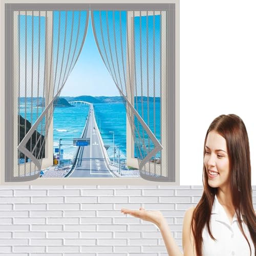Moustiquaire Fenêtre Magnétique 120 x 140 cm Fibre de Verre Toile Anti-Moustique Pas de Perçage Ni de Vissage pour Fenetre de Salon Patio, Gris