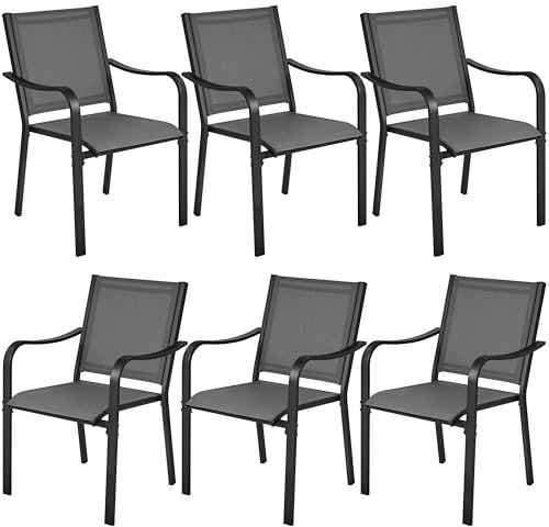 Yaheetech 6er-Set Gartenstühle Stapelbar Esszimmerstuhl Gartenstuhl Witterungsbeständig Armlehnstühle für Garten/Terrasse/Hof bis 136 kg Belastbar Grau